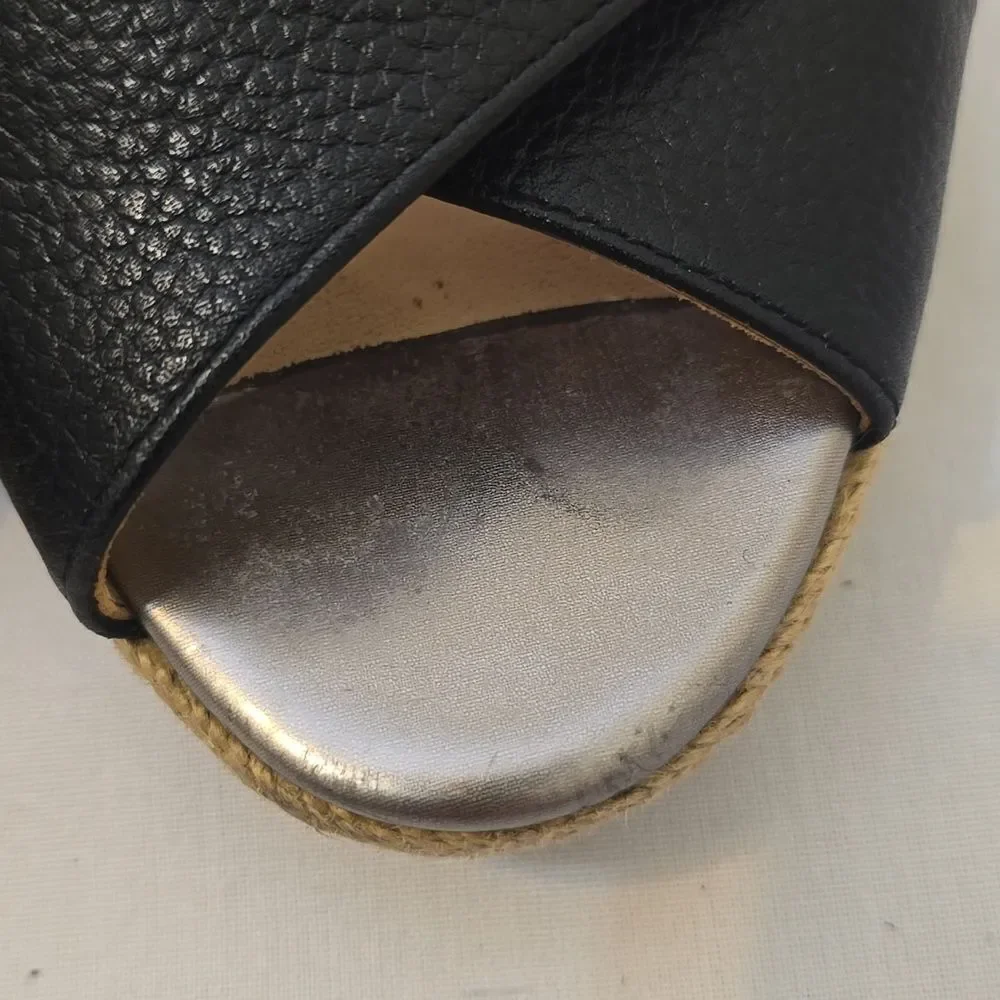 COLE HAAN ☆ Hart Criss Cross Wedge Espadrille Sandals  Black Leather Size 10B